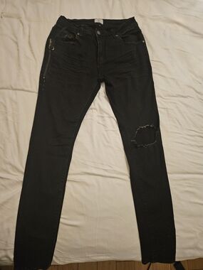 Men's Black Skinny Ripped Jeans with Zip Detail